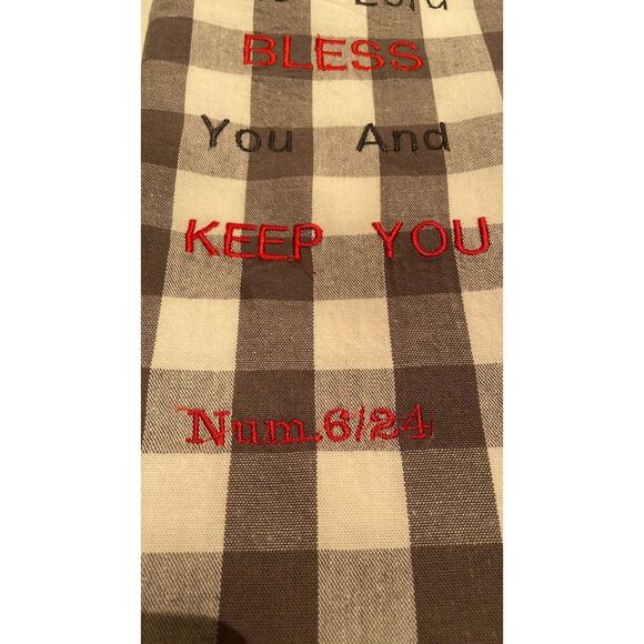 "The Lord Bless You & Keep You" Tea Towel Gray/White Checked Embroidery 20x28 - Picture 5 of 7
